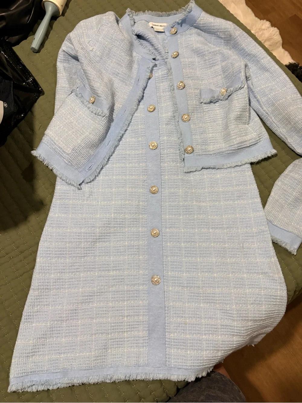 Light Blue Tweed Jacket and Dress Set